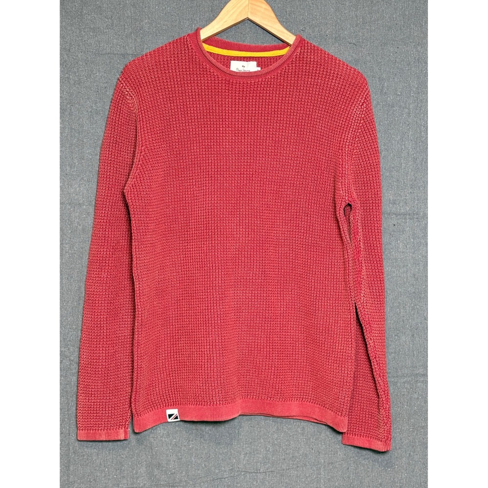 Pepe Jeans London Steven Burnt Red Waffle Knit Cotton Crewneck Sweater Mens M